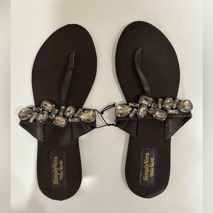 VERA WANG Embellished Flip-Flops Sandals Flats Shoes Chocolate Silver Women’s 7